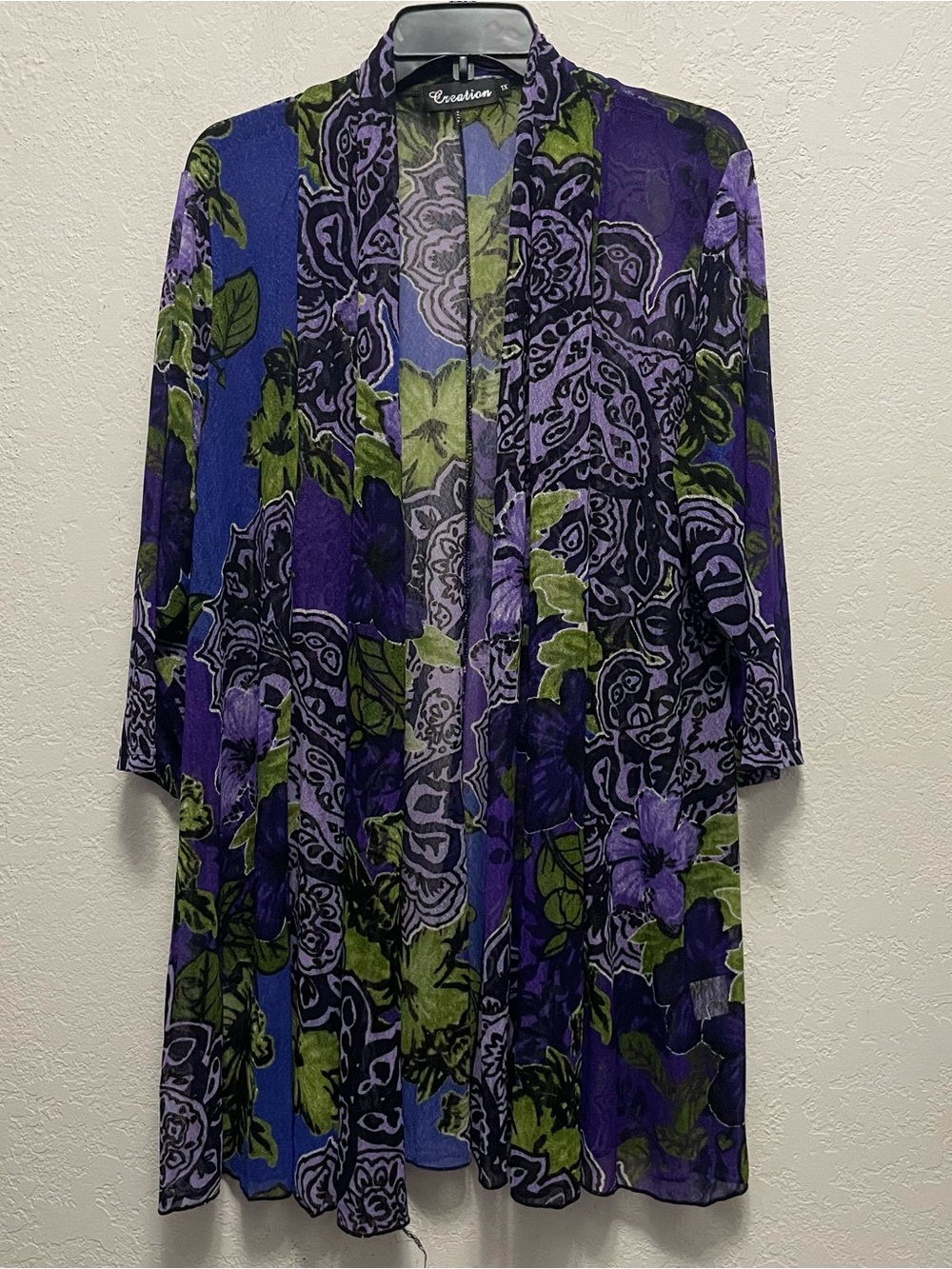 Creation Cardigan Duster Kimono Open Front Sheer Mesh Floral Fairy Grunge 1X